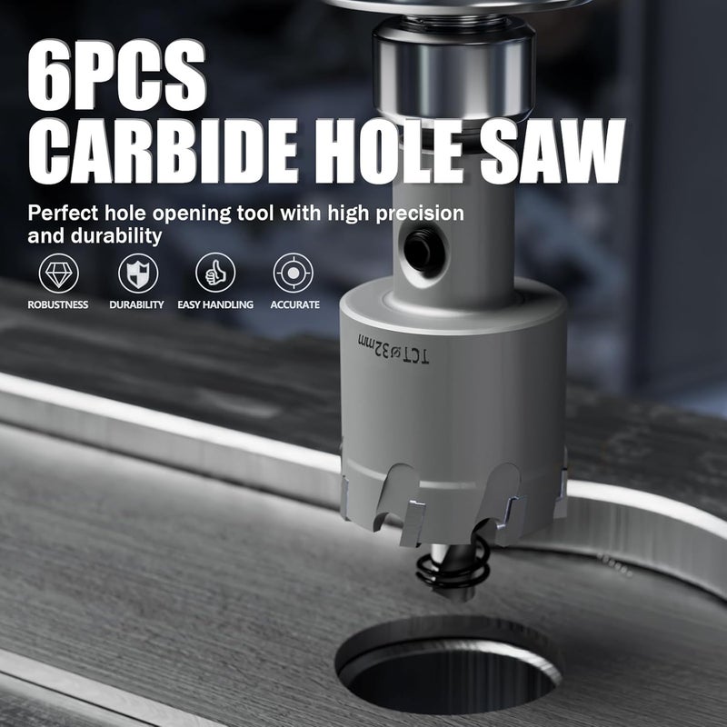 GSTK 10PCS Upgrade Heavy Duty Carbide Hole Saw Kit,with 4*Extra Titanium Plated Pilot Center Drill and 2* Spring，for Hard Metal, Stainless Steel, Iron - Image 3